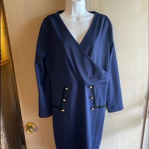 Navy double breasted  knit dress. 2X fits like XL